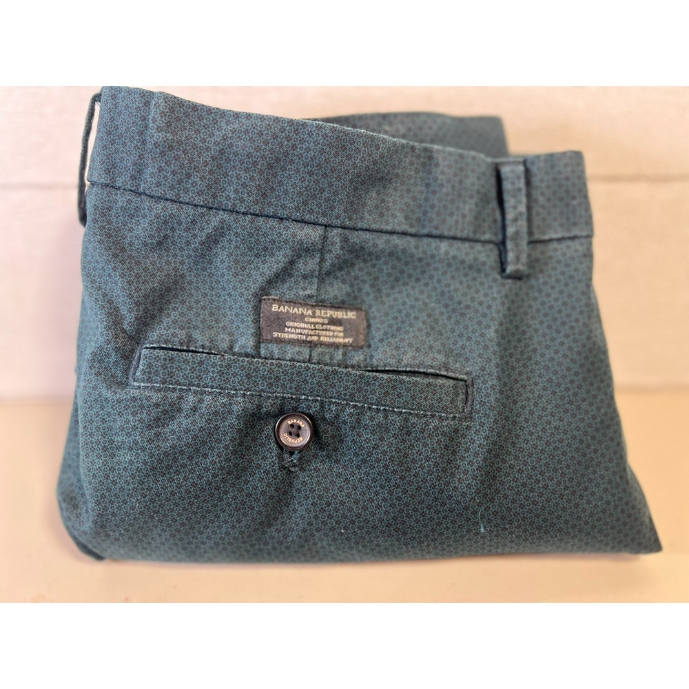 Banana Republic Mens 32x30 (34x28.5) Aiden Chino Pants Teal Blue Micro Print Dot
